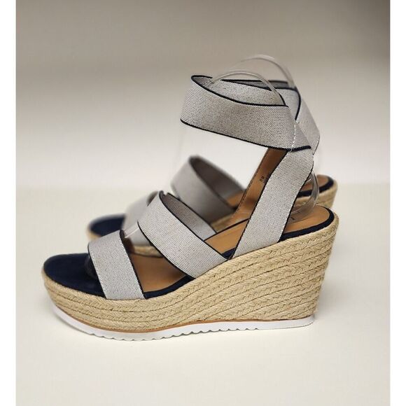 Y-Not Women's Size 10M Navy Blue/White Elastic Band Wedge Espadrille Sandals 8M - Picture 4 of 8